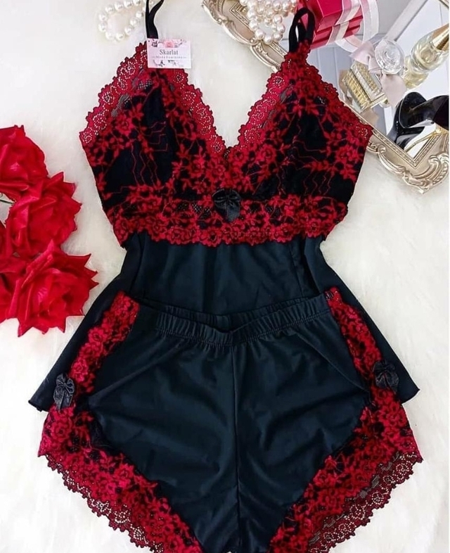 Baby Doll Luxo Preto e Vermelho